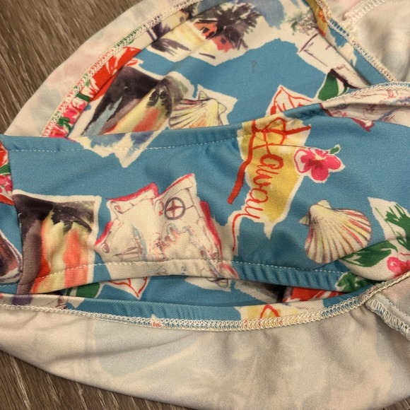 VTG 90s Hawaii Postcard Print One Piece Swimsuit Blue Tropical Floral Small - Picture 8 of 12